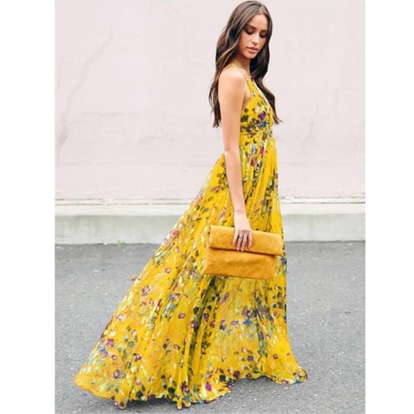 Backless Bohemia Floral V Neck Maxi Dress - Picture 2 of 8